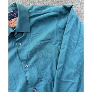Peter England Shirt Mens Large Teal‎ Button Up Nuvo Fit Long Sleeve Pocket Logo